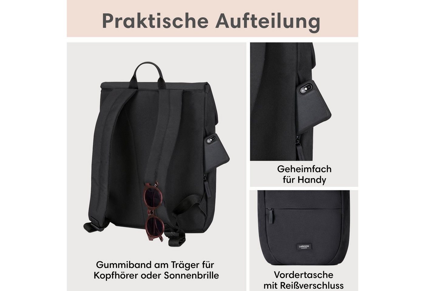 LARKSON Cityrucksack Ronja Laptop Rucksack Damen Herren Klein Elegant (1-tlg), Magnetverschluss, Laptopfach, Wasserabweisend Bild 4