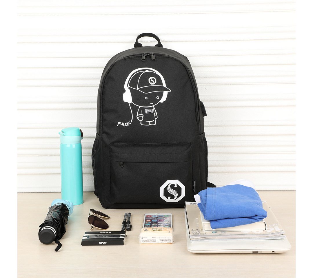 KONO Schulranzen Schulrucksack Büchertasche, Teenager Tagesrucksack in Schwarz, Größe L Bild 2
