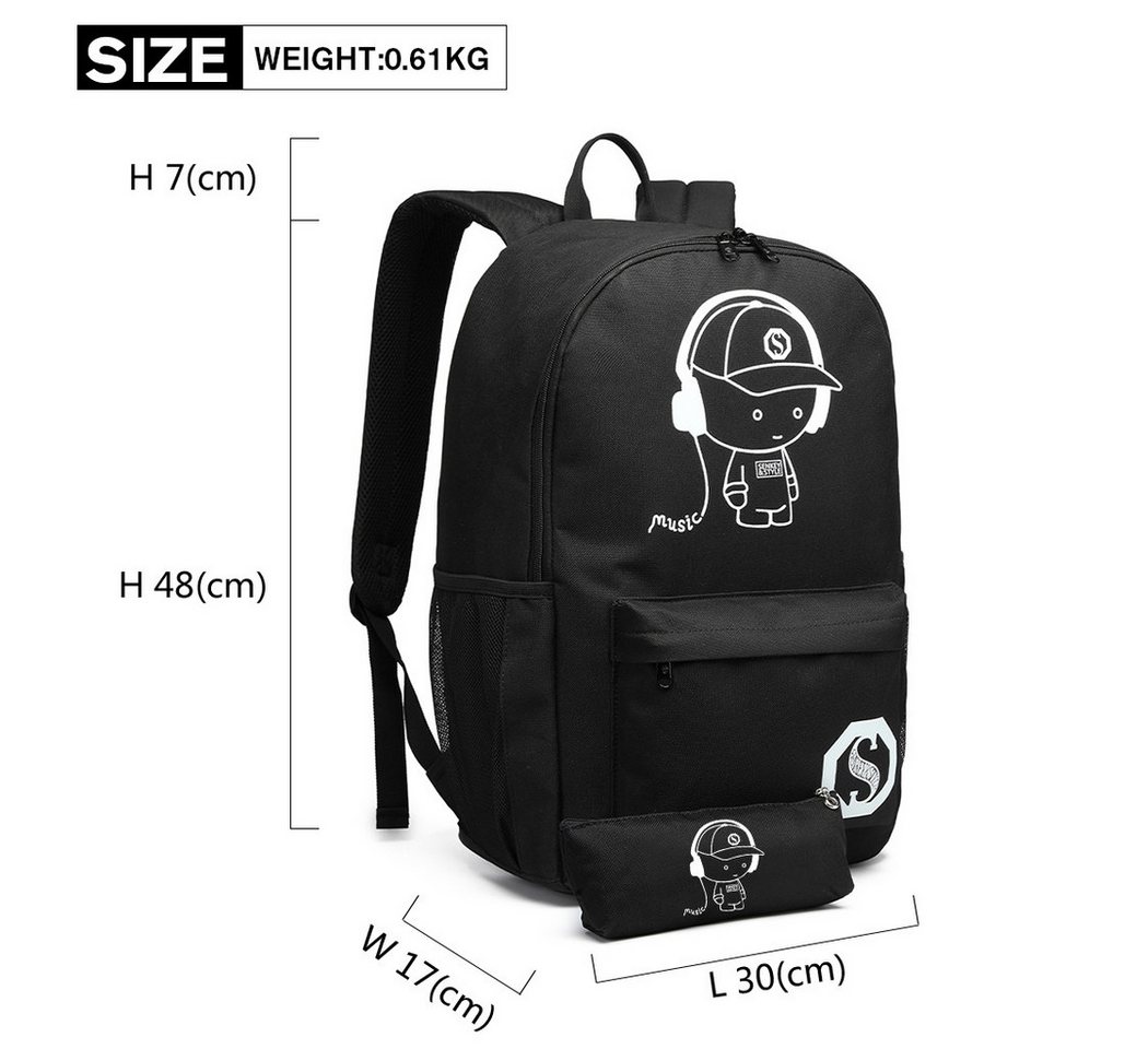 KONO Schulranzen Schulrucksack Büchertasche, Teenager Tagesrucksack in Schwarz, Größe L Bild 4