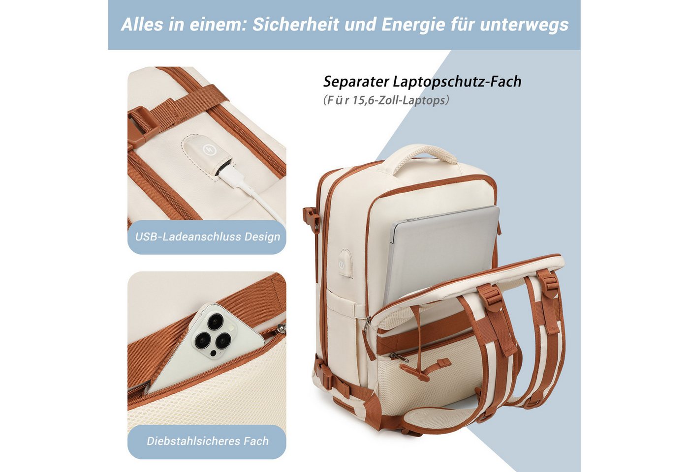 KONO Reiserucksack Handgepäck Laptop Rucksack 42x30x20,25L mit Schuhfach für Reisen&Sport