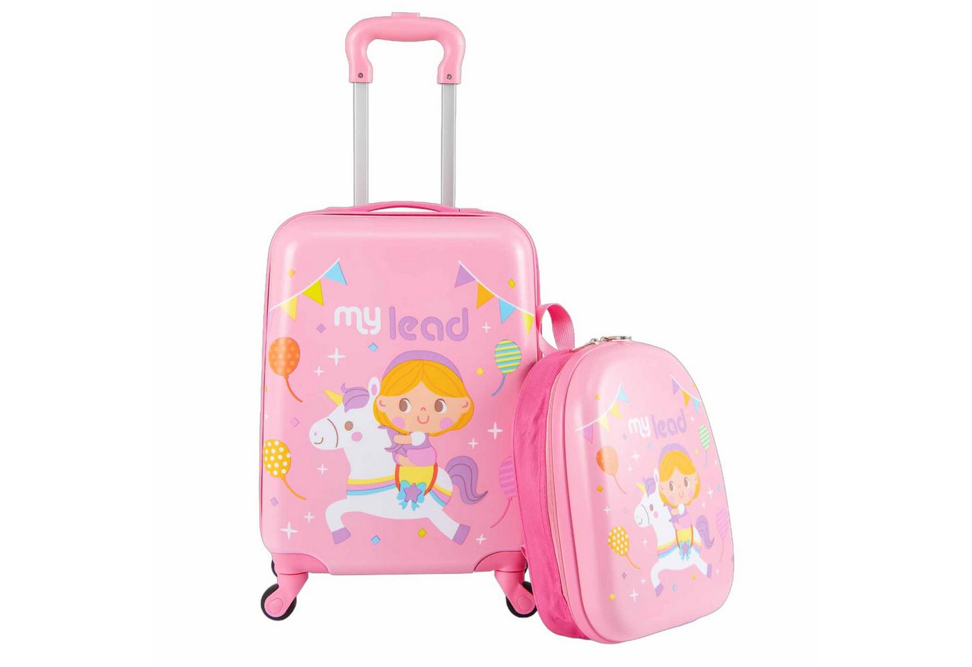 COSTWAY Kinderkoffer, 4 Rollen, 16" Handgepäck & 13" Hartschalen-Rucksack