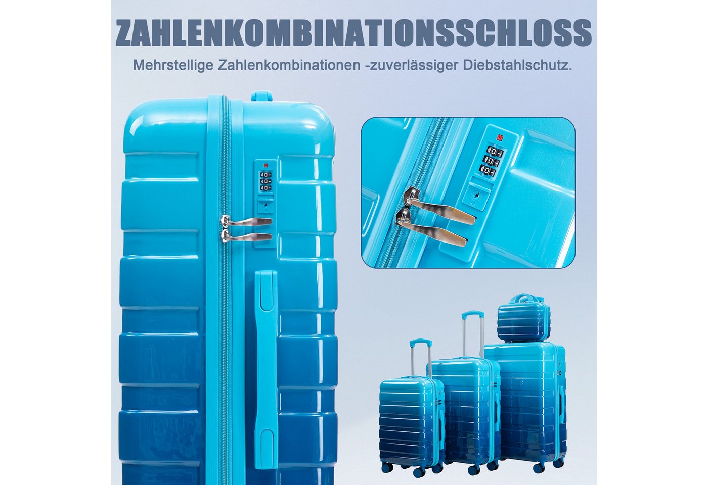 GLP Trolleyset 14"/20"/24"/28" PC-Hartschalen Koffer Set für jede Reise, (Hartschalen-Koffer mit leisen 360° Rädern, 4 tlg., Leicht & strapazierfähig), ergonomischem Teleskopgriff für Reisen & Business Bild 2