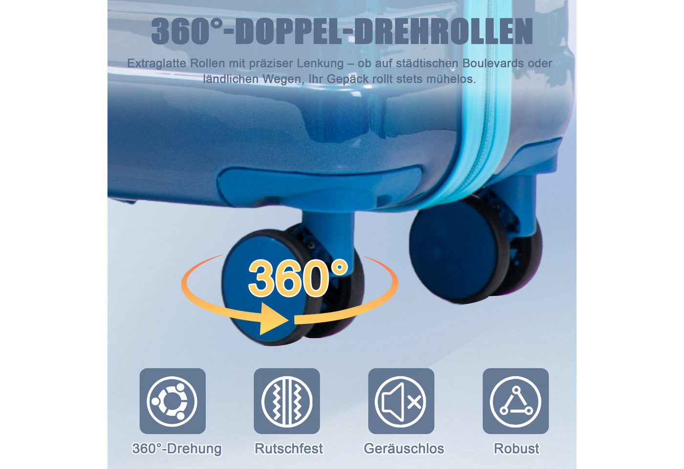GLP Trolleyset 14"/20"/24"/28" PC-Hartschalen Koffer Set für jede Reise, (Hartschalen-Koffer mit leisen 360° Rädern, 4 tlg., Leicht & strapazierfähig), ergonomischem Teleskopgriff für Reisen & Business Bild 3