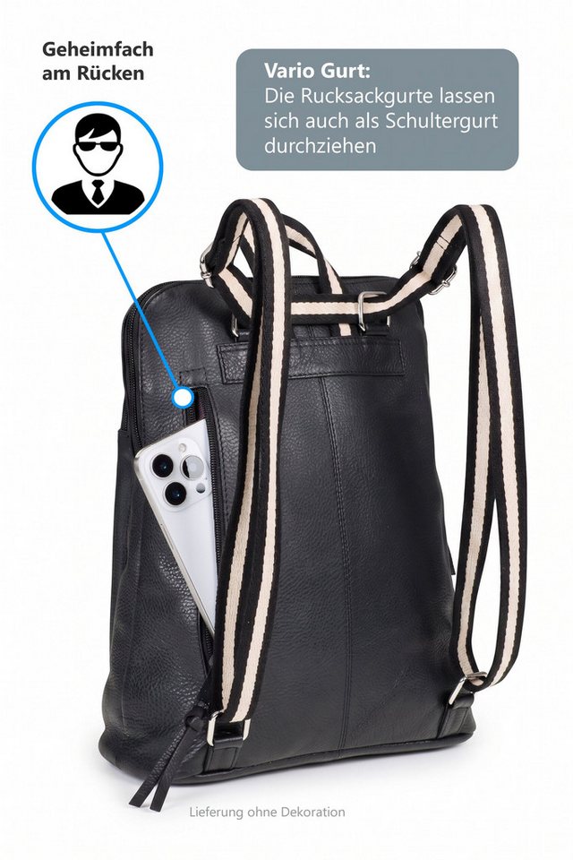 Alessandro Salvatore Cityrucksack Rucksack Leder Damen klein Echtleder Tasche, Damenrucksack small Handtasche Freizeitrucksack Rom 12979 + Etui Bild 5