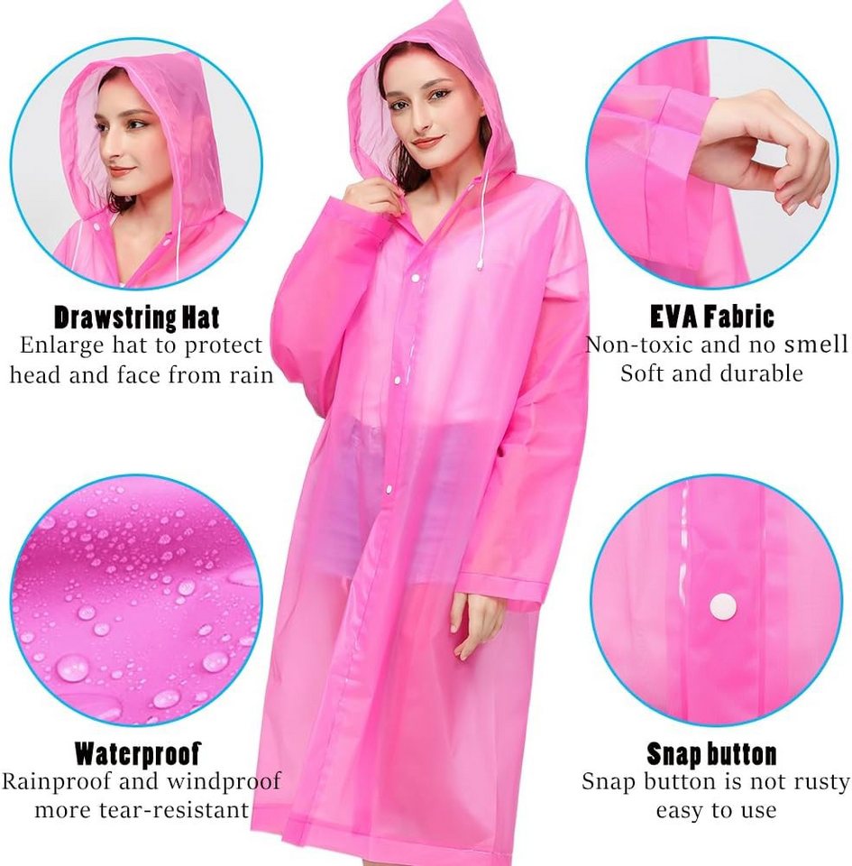 AURIVION Regenanzug Robuster Regenponcho für Wandern, Reisen & Radfahren (Set, 2-tlg., EVA Regenmantel 2 Stk., leicht & wasserdicht für Outdoor), Bequemer Outdoor Regenmantel für Damen & Herren Bild 3