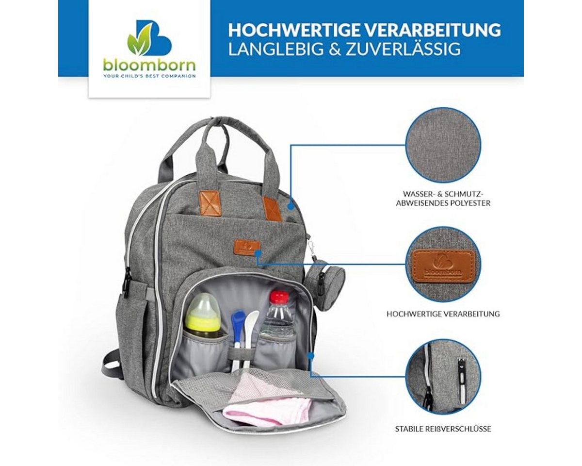 bloomborn Wickelrucksack groß Grau mit Wickelunterlage und Kinderwagenhaken (1-tlg) Bild 3
