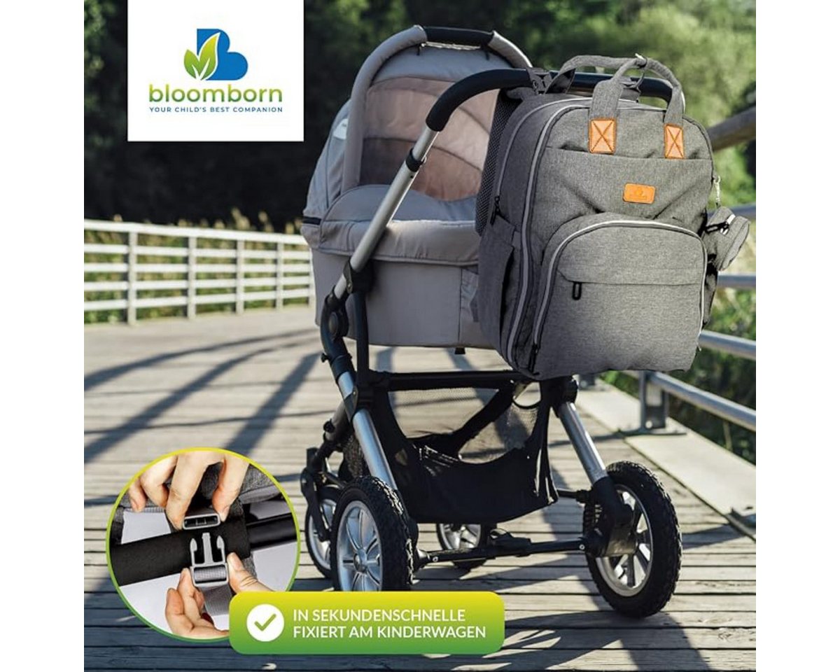 bloomborn Wickelrucksack groß Grau mit Wickelunterlage und Kinderwagenhaken (1-tlg) Bild 5