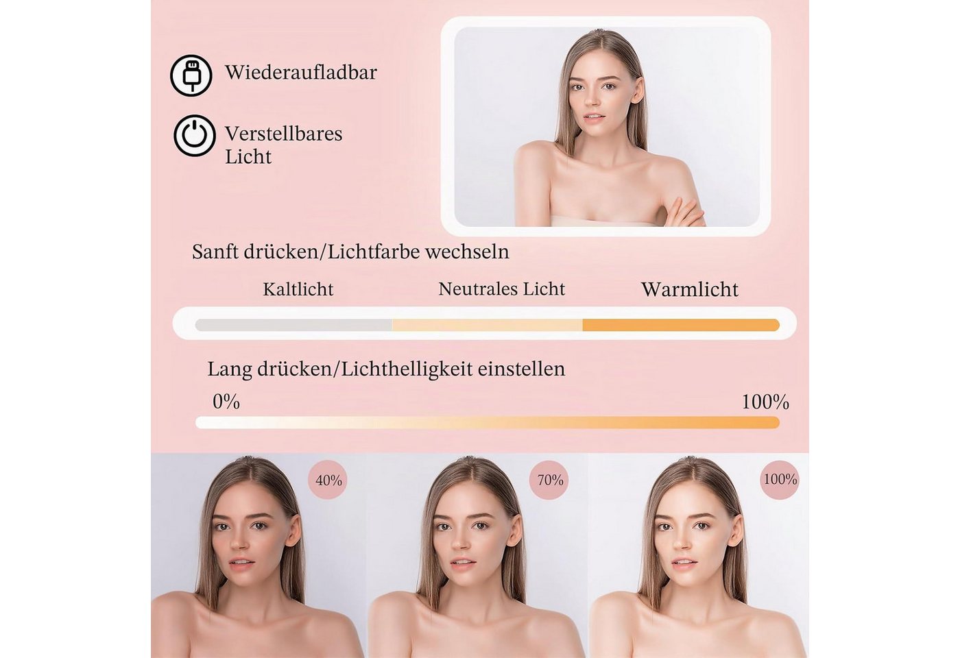 ibettertec Kosmetiktasche Make up Tasche mit LED Beleuchtung Licht, Kosmetikkoffer Tasche Damen, Schminkkoffer Geschenk für Frau, Koffer Verstauen für Reisen Bild 4
