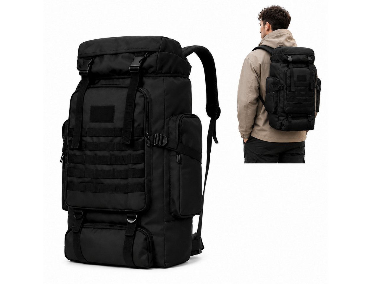 ibettertec Reiserucksack Großer Outdoor Rucksack 60L Trekking Wanderrucksack Schwarz (Wasserabweisender Reiserucksack, mit ergonomischem Tragesystem), für Camping, Wandern und Outdoor-Abenteuer
