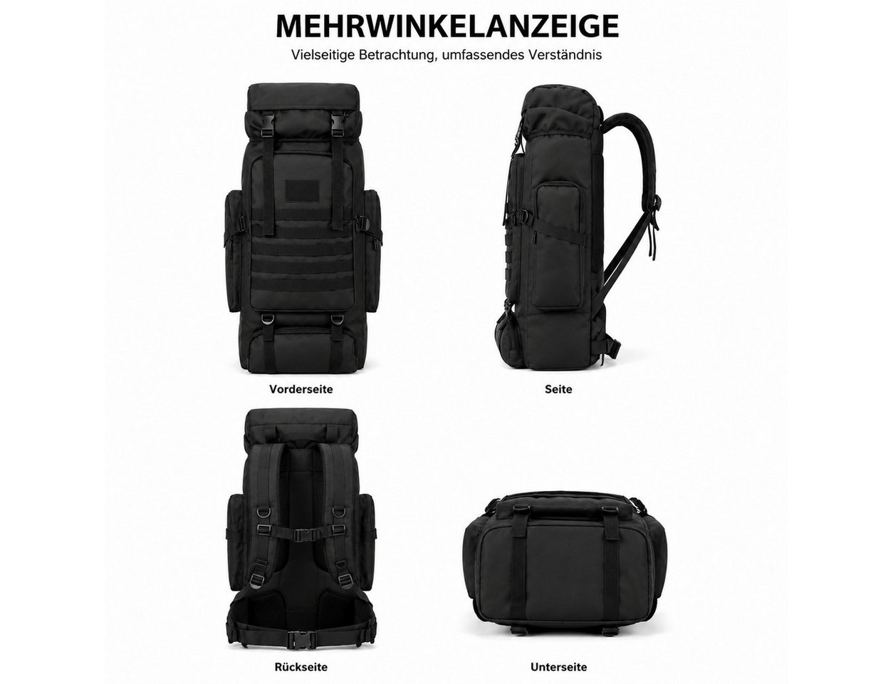 ibettertec Reiserucksack Großer Outdoor Rucksack 60L Trekking Wanderrucksack Schwarz (Wasserabweisender Reiserucksack, mit ergonomischem Tragesystem), für Camping, Wandern und Outdoor-Abenteuer Bild 2