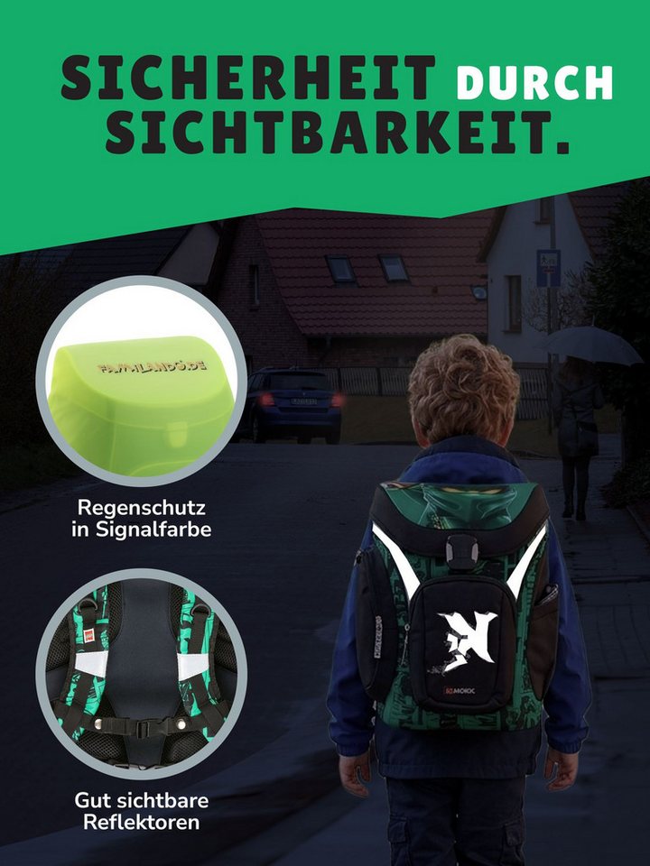LEGO® Bags Schulranzen Explorer Lego Ninjago Schultasche ab der 1. Klasse (Set, 8-tlg., mit Federmappe, Brotdose und Trinkflasche), ergonomisch, mit Hüft- & Brustgurt, grüner Ninja Lloyd Bild 2