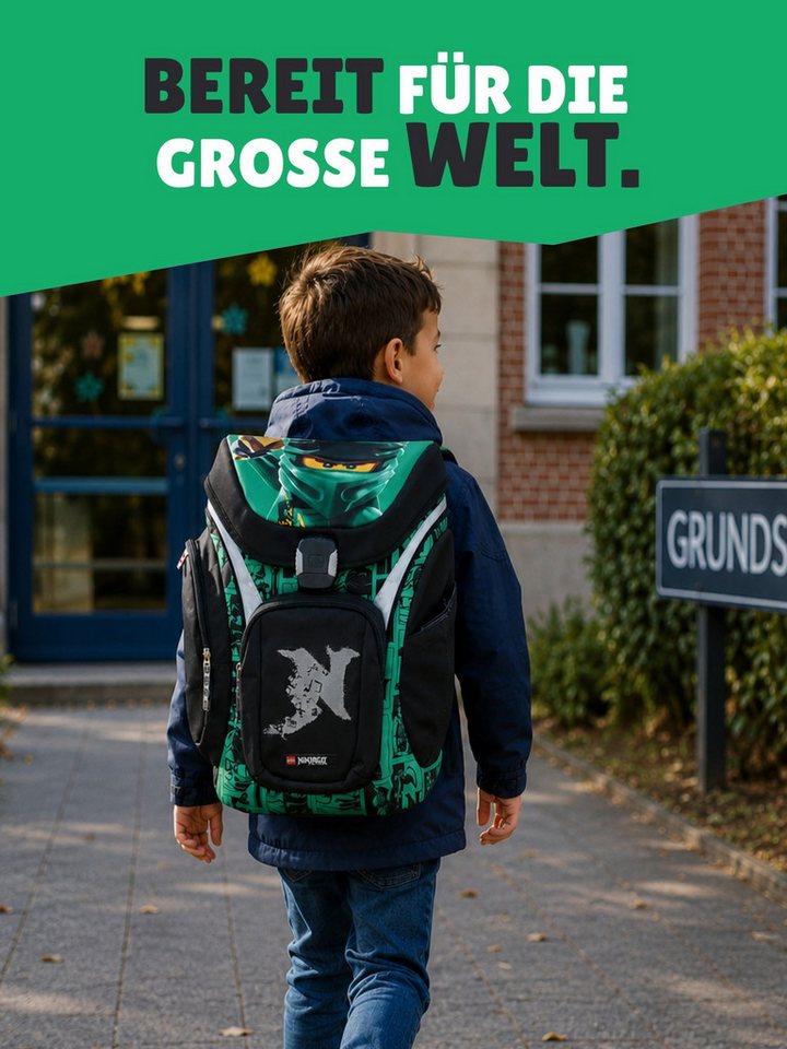 LEGO® Bags Schulranzen Explorer Lego Ninjago Schultasche ab der 1. Klasse (Set, 9-tlg., mit Dose, Flasche und Sporttasche), ergonomisch, mit Hüft- & Brustgurt, grüner Ninja Lloyd Bild 3