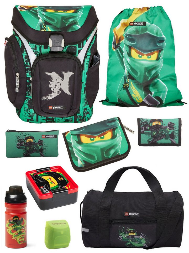 LEGO® Bags Schulranzen Explorer Lego Ninjago Schultasche ab der 1. Klasse (Set, 9-tlg., mit Dose, Flasche und Sporttasche), ergonomisch, mit Hüft- & Brustgurt, grüner Ninja Lloyd Bild 4