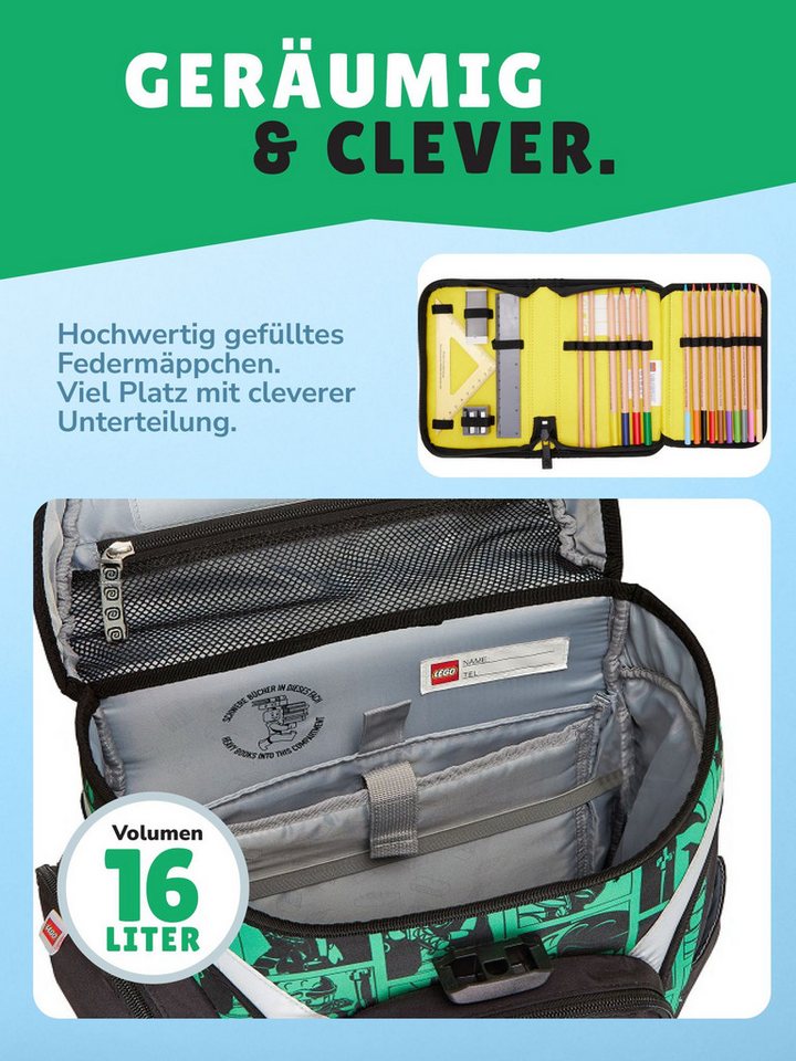 LEGO® Bags Schulranzen Explorer Lego Ninjago Schultasche ab der 1. Klasse (Set, 9-tlg., mit Dose, Flasche und Sporttasche), ergonomisch, mit Hüft- & Brustgurt, grüner Ninja Lloyd Bild 5