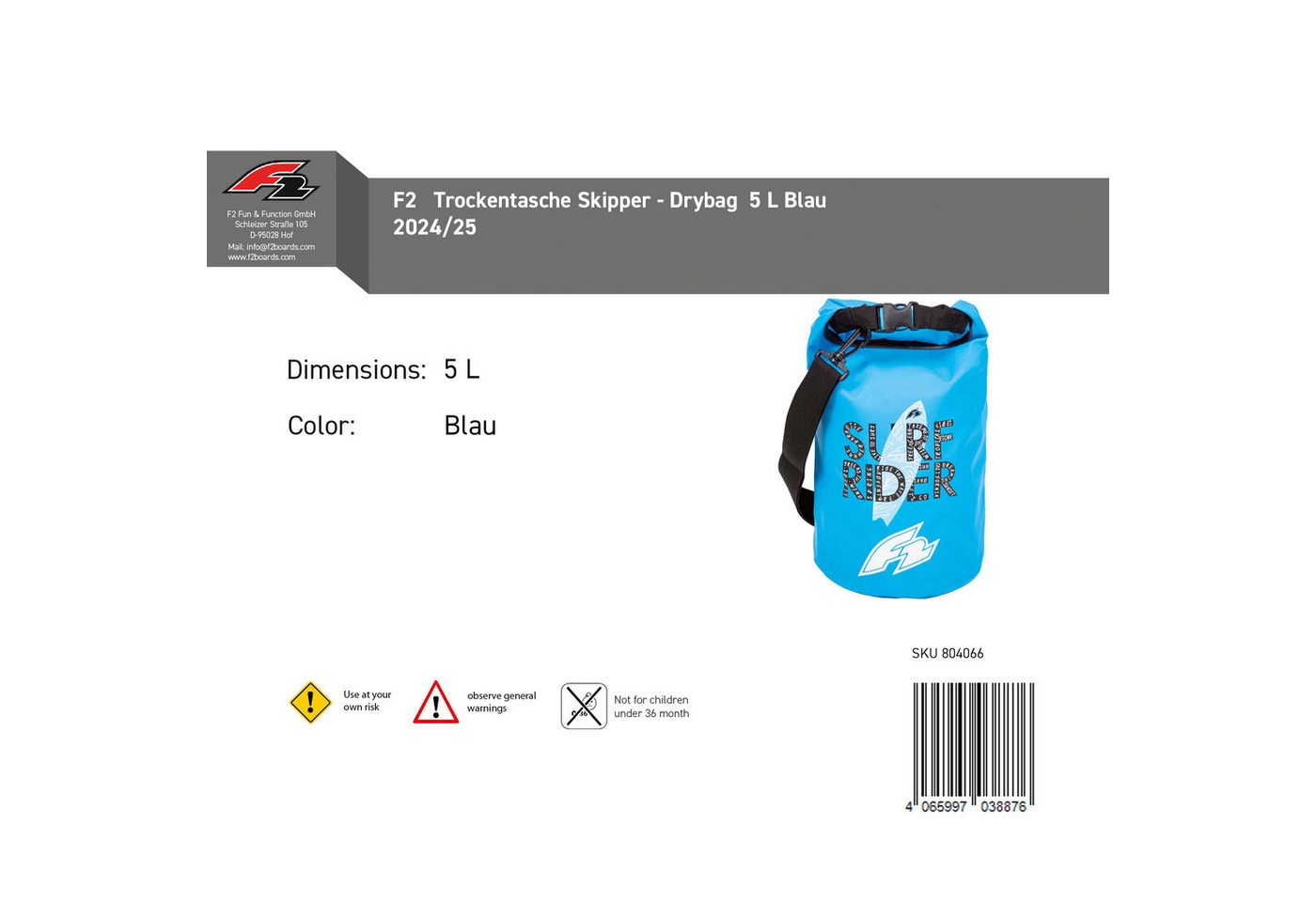 F2 Drybag F2 Trockentasche Skipper - Drybag 5 L Blau 2024/25 Bild 3
