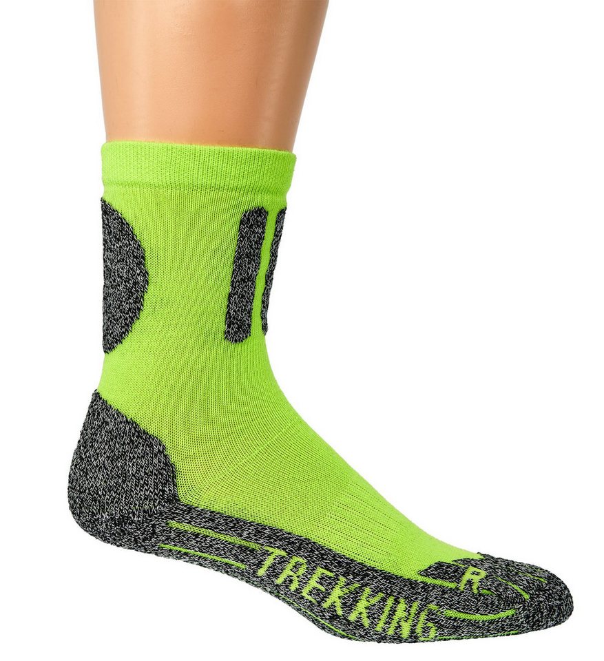 TippTexx 24 Sportsocken 2 Paar COOLMAX Trekkingsocken NEON-Farben Sport- und Bike-Socks (2 Paar) mit Frottee-Polstersohle