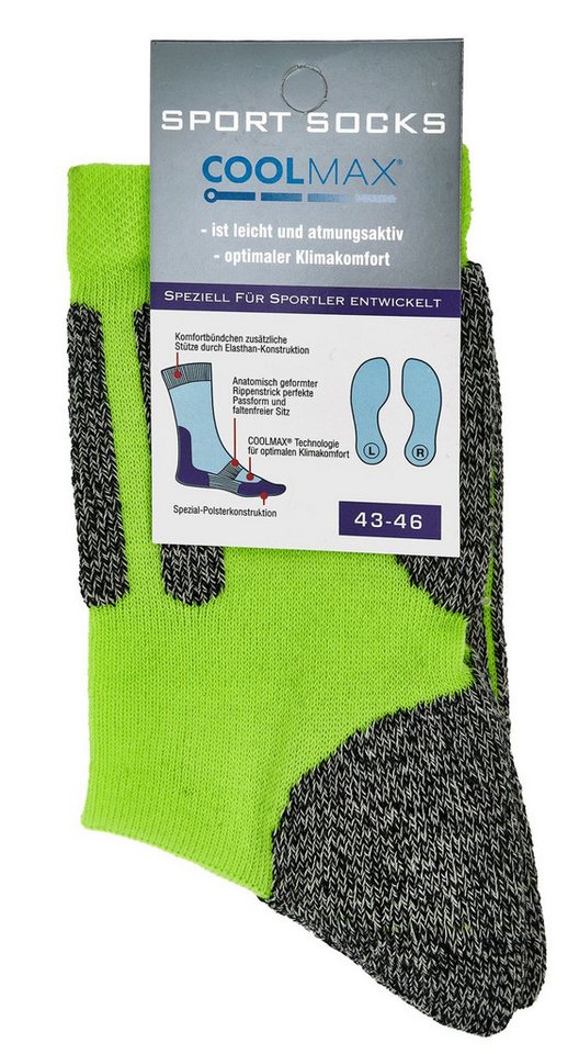 TippTexx 24 Sportsocken 2 Paar COOLMAX Trekkingsocken NEON-Farben Sport- und Bike-Socks (2 Paar) mit Frottee-Polstersohle Bild 2