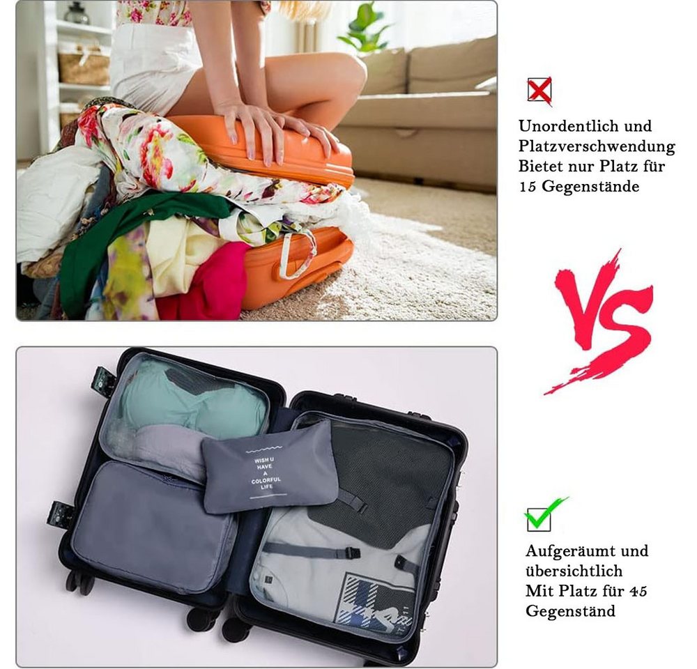 TUWENA Kofferorganizer Koffer Organizer Set 8-teiliges, Packing Cubes, Reise Kleidertaschen, Reise Essentials Organizer - Kosmetiktasche, Kleidertasche Schuhbeutel Bild 2