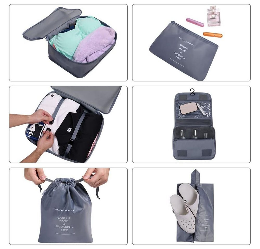 TUWENA Kofferorganizer Koffer Organizer Set 8-teiliges, Packing Cubes, Reise Kleidertaschen, Reise Essentials Organizer - Kosmetiktasche, Kleidertasche Schuhbeutel Bild 3