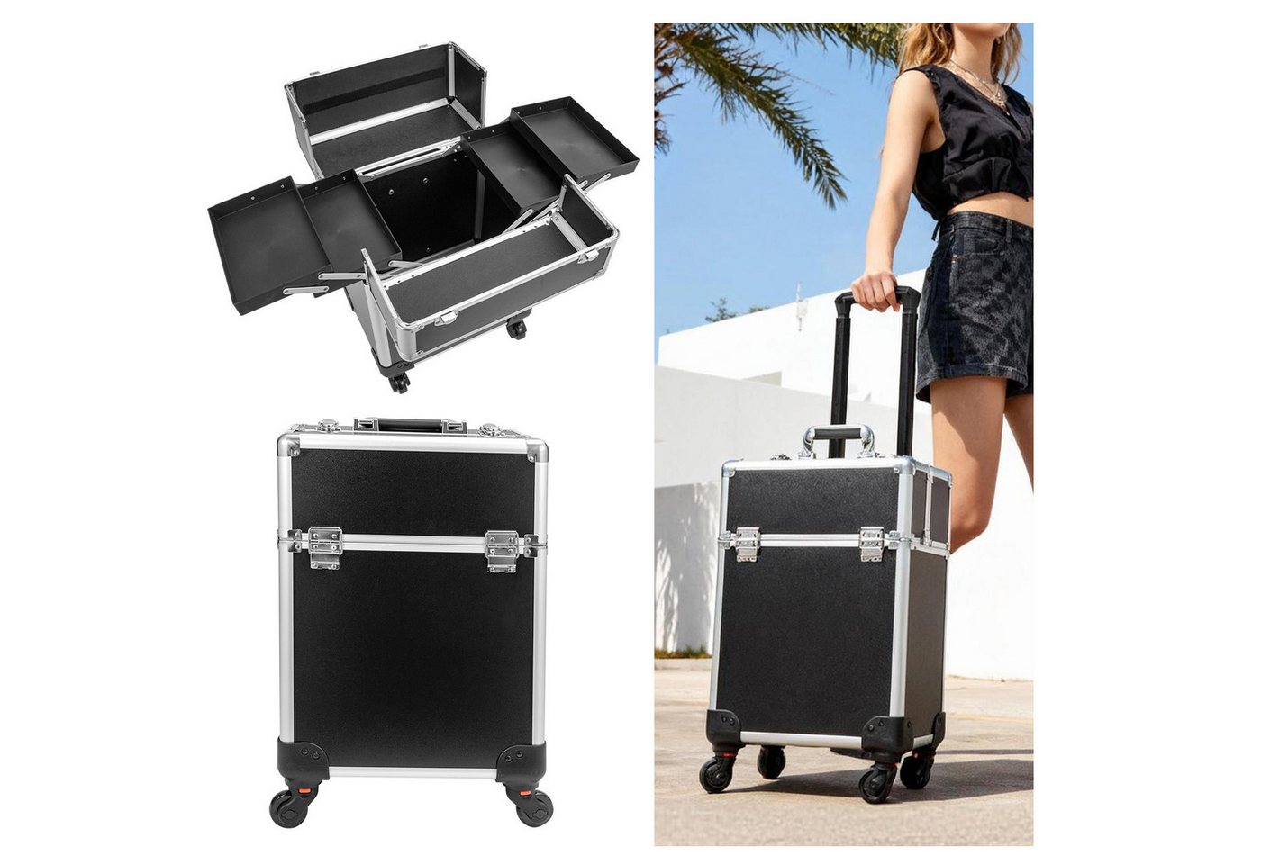 Youyijia Kosmetikkoffer Kosmetikkoffer im Trolley-Stil aus Aluminiumlegierung Koffer für Haar