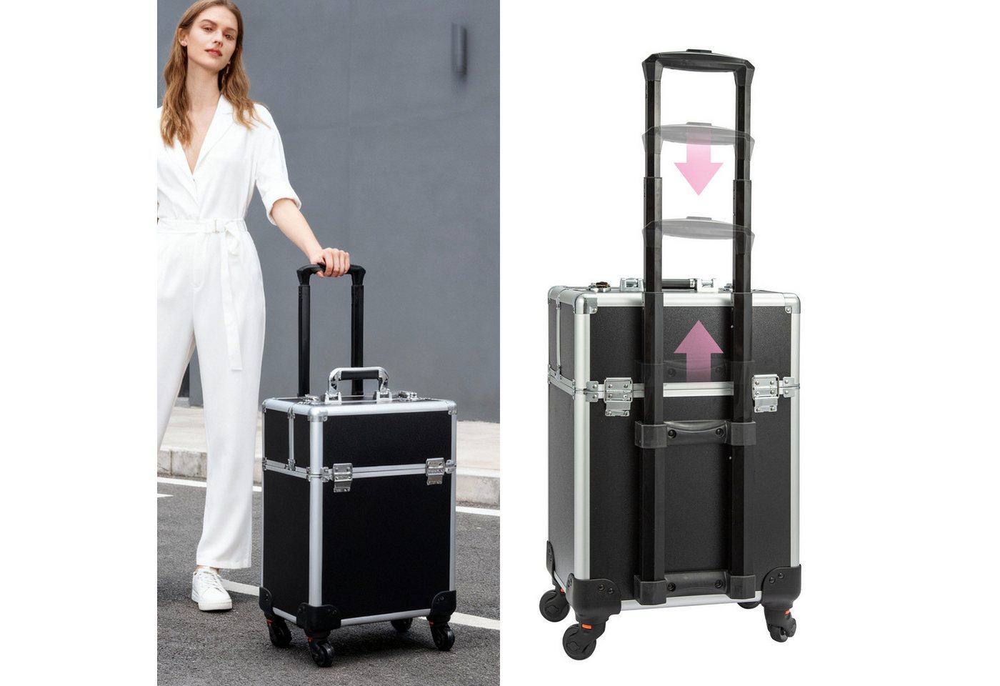 Youyijia Kosmetikkoffer Kosmetikkoffer im Trolley-Stil aus Aluminiumlegierung Koffer für Haar Bild 2