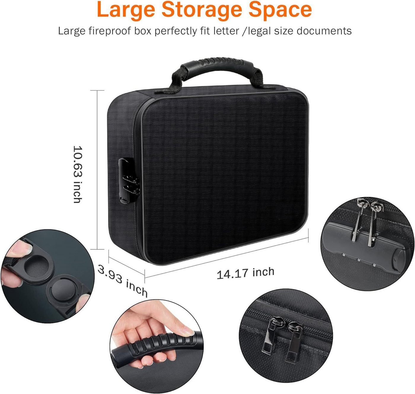ibettertec Dokumententasche Feuerfeste Dokumentenmappe mit Zahlenschloss,Ordner mit 13 Fächern (für Dokumente, Reisepässe und Wertsachen), Dokumententasche,handtasche,wasserdicht,36 × 27 × 10 cm Bild 2