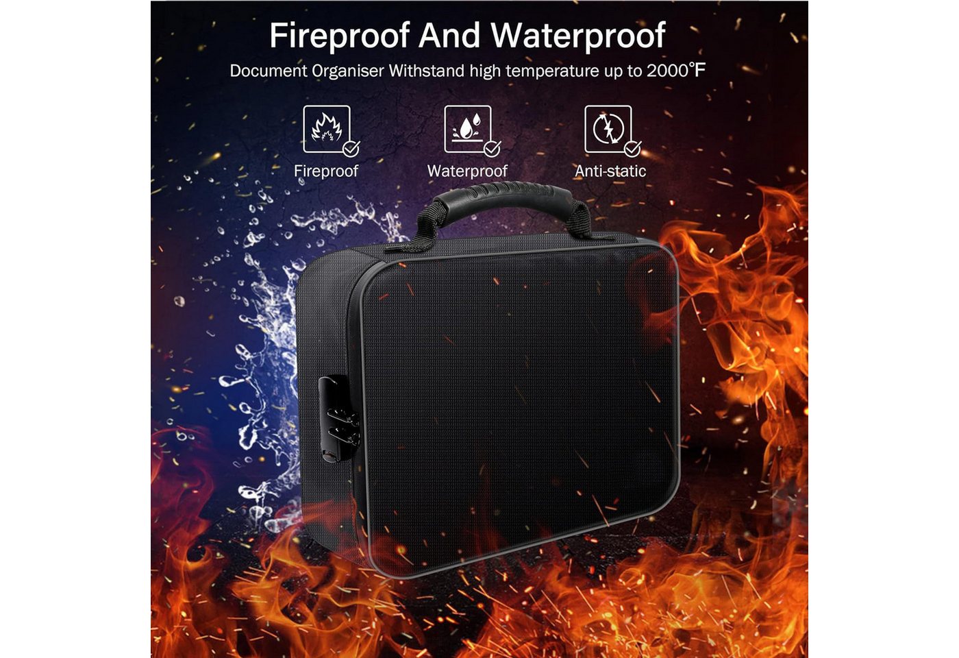 ibettertec Dokumententasche Feuerfeste Dokumentenmappe mit Zahlenschloss,Ordner mit 13 Fächern (für Dokumente, Reisepässe und Wertsachen), Dokumententasche,handtasche,wasserdicht,36 × 27 × 10 cm Bild 3