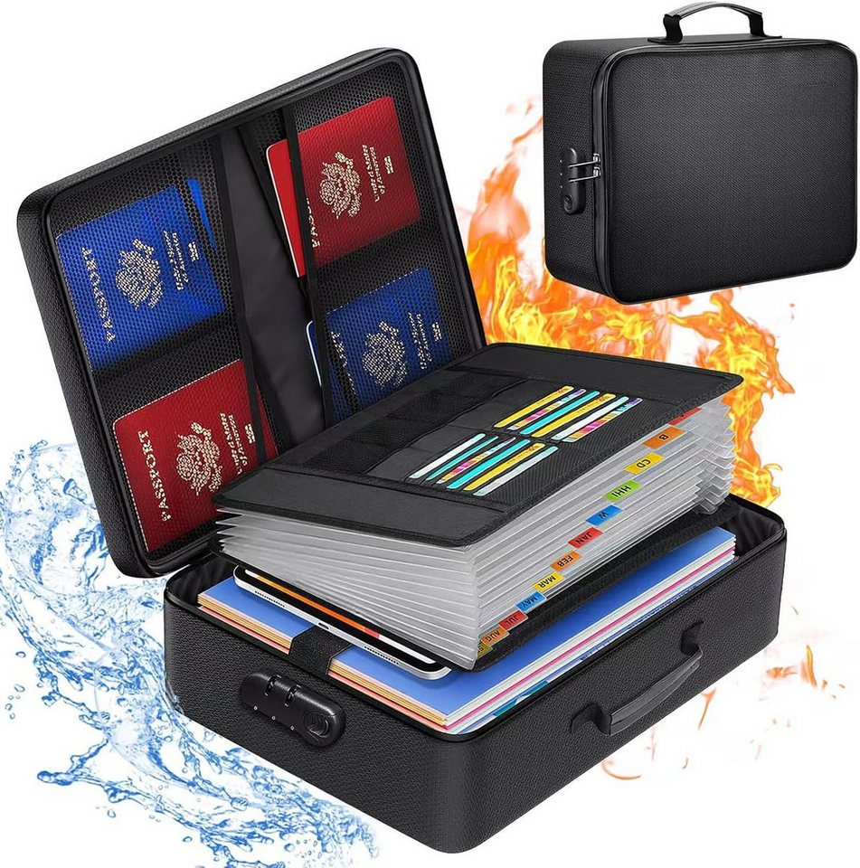 ibettertec Dokumententasche Feuerfeste Dokumentenmappe mit Zahlenschloss,Ordner mit 13 Fächern (für Dokumente, Reisepässe und Wertsachen), Dokumententasche,handtasche,wasserdicht,36 × 27 × 10 cm Bild 4