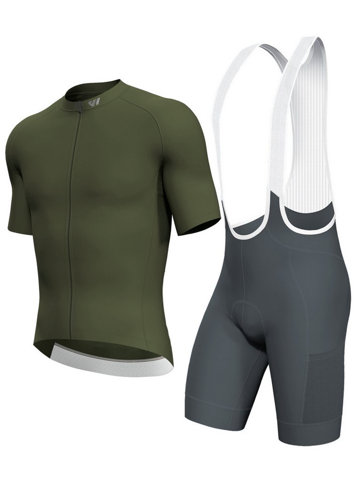 Wulibike Radtrikot Herren Fahrradbekleidungsset mit 3D-Polster & Anti-Rutsch-Silikon (2-tlg) Kurzarm-Radtrikot und Träger-Radhose, insgesamt 6 Taschen Bild 3