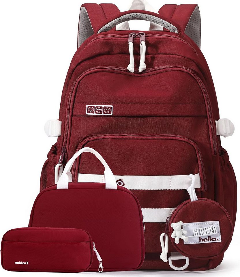 MOPUEA Schulrucksack Schulrucksack-Set Mädchen Teenager Wasserdichter Daypack (Leicht Wasserabweisend Großes Fassungsvermögen Ergonomisch, 3-tlg., Großem Hauptfach und Seitentaschen), mit Lunchbox und Federmäppchen für Schule Reisen und Alltag Bild 4