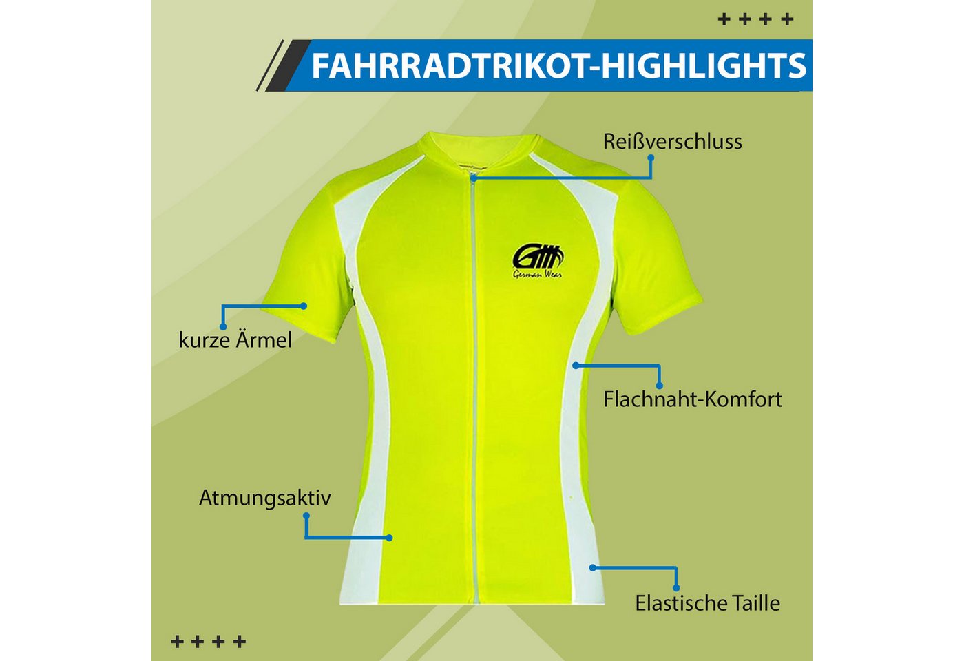 German Wear Radtrikot 295 Jersey Neon Green Herren Radler Jersey NeonGelb Bild 3