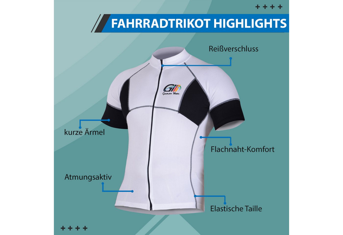 German Wear Radtrikot 1057 Jersey White/Black Herren Radler-Trikot Jersey Bild 5
