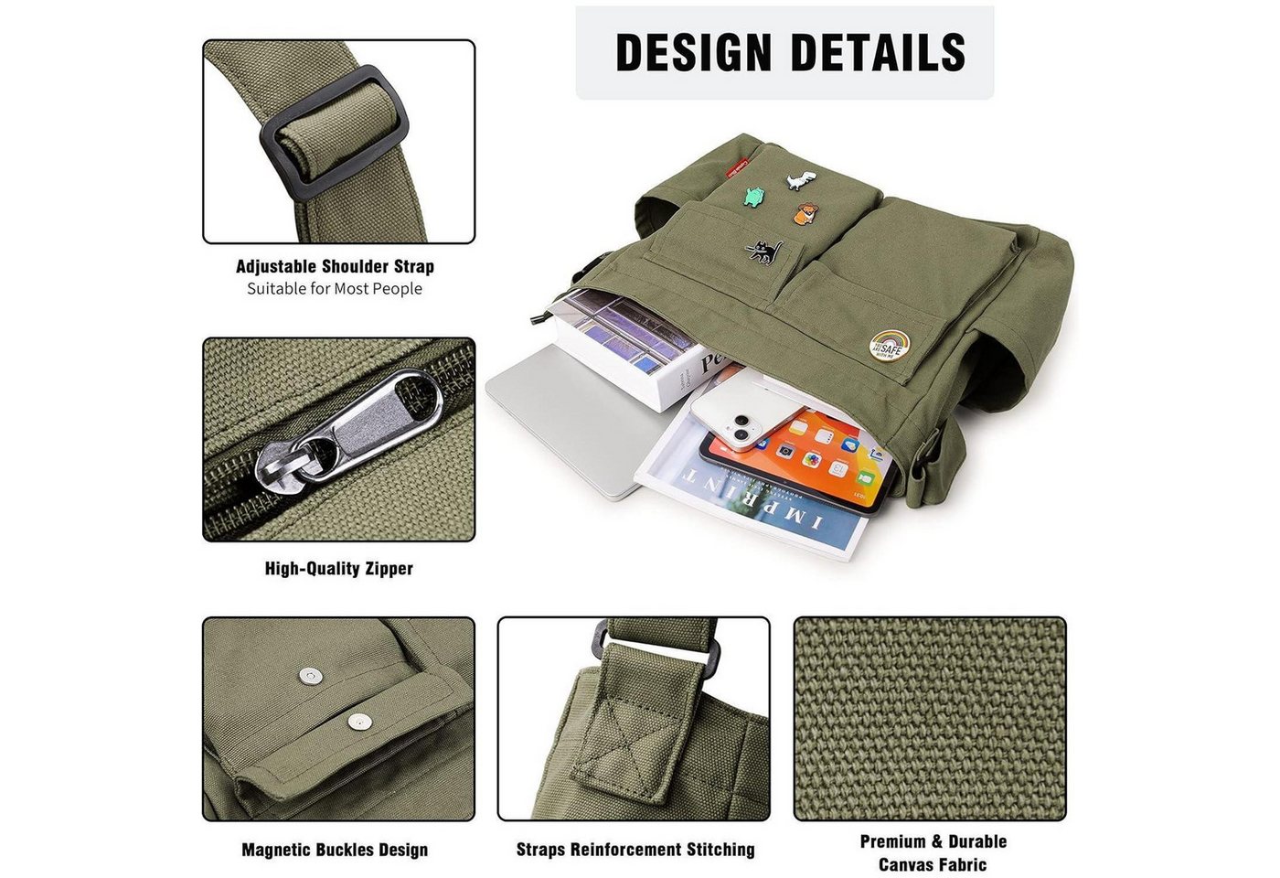 LuxusKollektion Messenger Bag Captain Blues Canvas Messenger Bag Umhängetasche Crossbody HoboICY Bag Bild 5