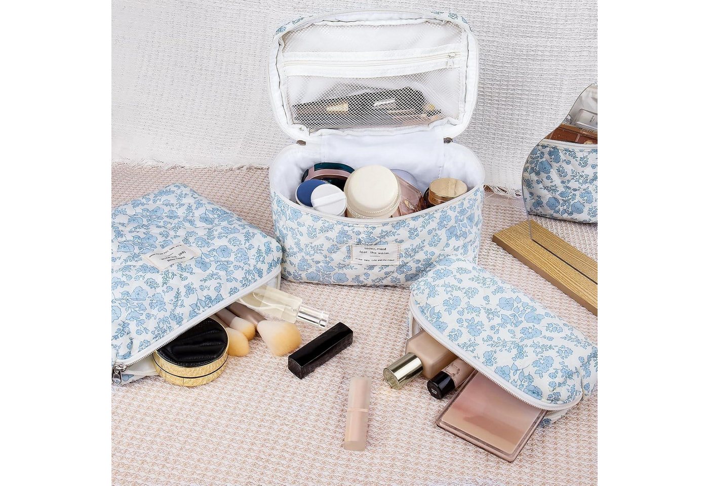 LuxusKollektion Kosmetiktasche 3-teiliges Reise Kosmetiktaschen Set Damen Blumenmuster Kawaii Mädchen