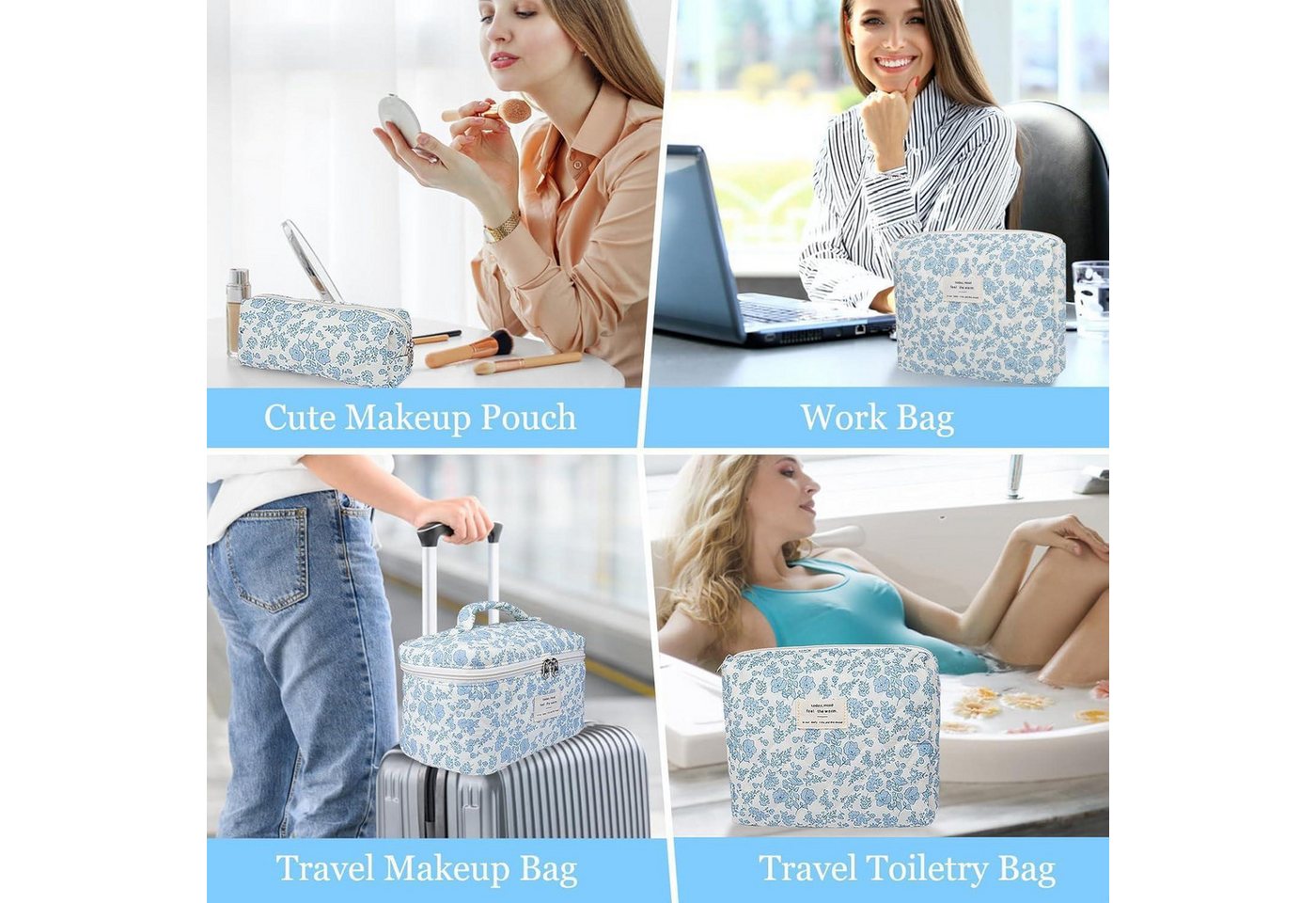 LuxusKollektion Kosmetiktasche 3-teiliges Reise Kosmetiktaschen Set Damen Blumenmuster Kawaii Mädchen Bild 5