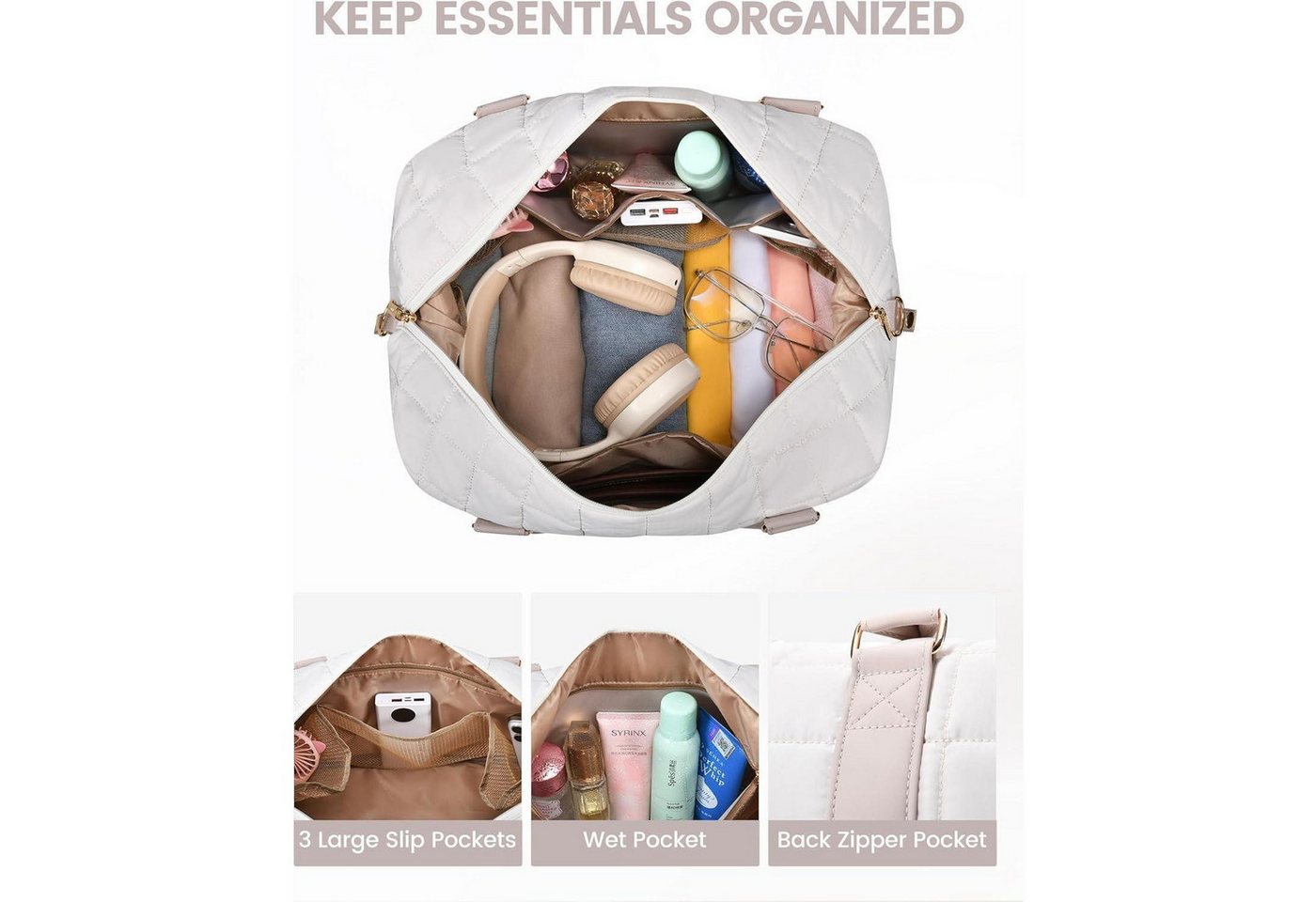 LuxusKollektion Weekender Reisetasche Damen Weekender Handgepäck Schuhfach M Beige+hellrosa