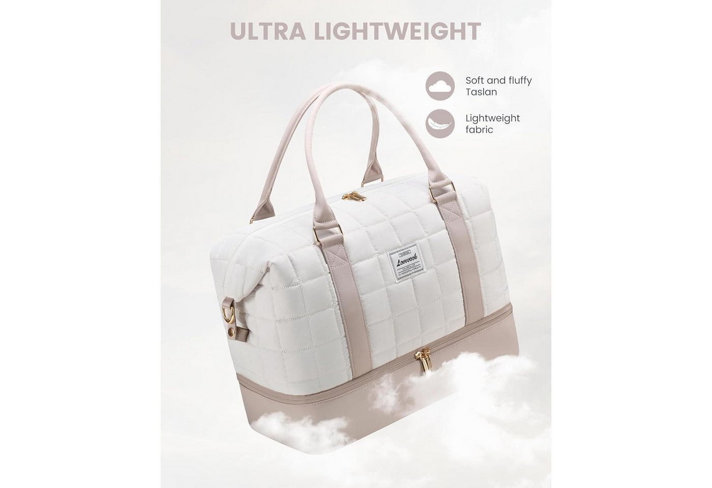 LuxusKollektion Weekender Reisetasche Damen Weekender Handgepäck Schuhfach M Beige+hellrosa Bild 3