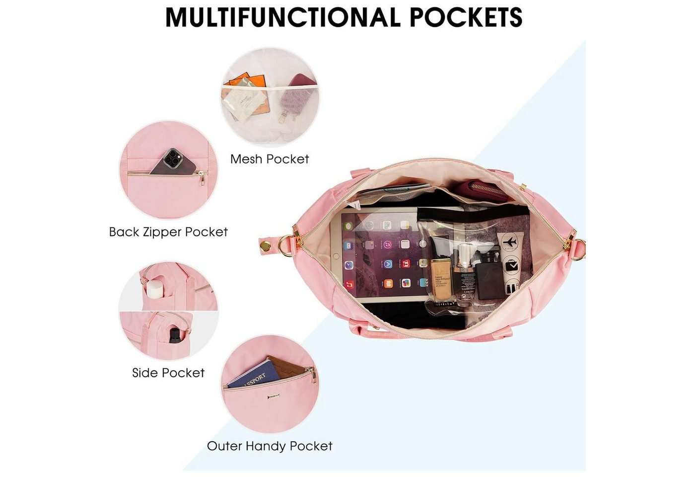 LuxusKollektion Reisetasche Handgepäcktasche 40x20x25 Rosa 20l 20L für Ryanair Airlines Bild 2