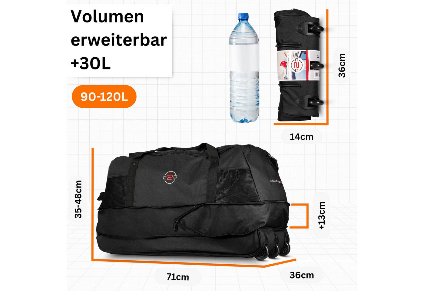 cocoono Reisetasche Faltbare Reisetasche mit Rollen 120 L – XXL Rolltasche Bild 3