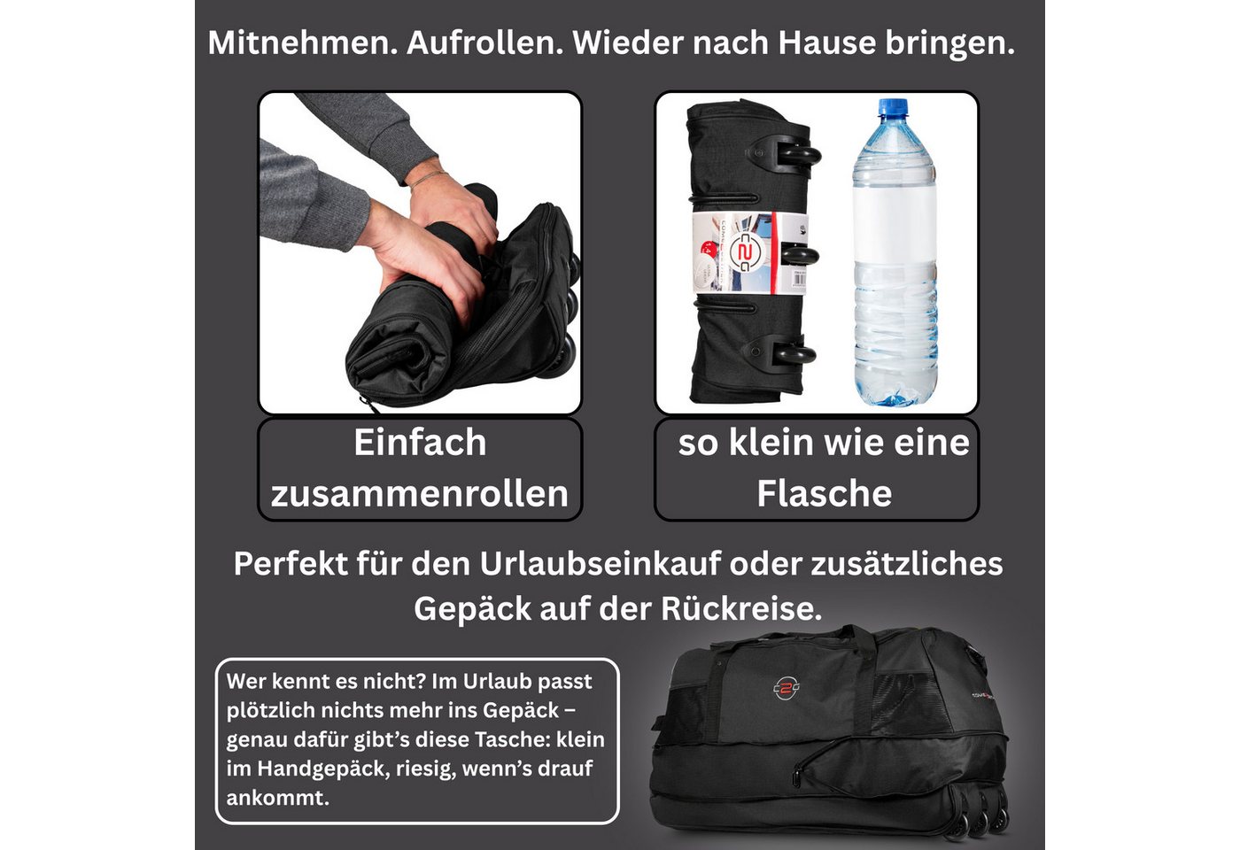 cocoono Reisetasche Faltbare Reisetasche mit Rollen 120 L – XXL Rolltasche Bild 4