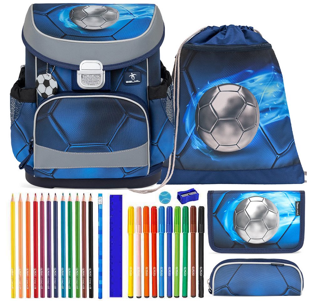 Belmil Schulranzen Set Mini Fit 10-teilig 2026 Jungen Football silber