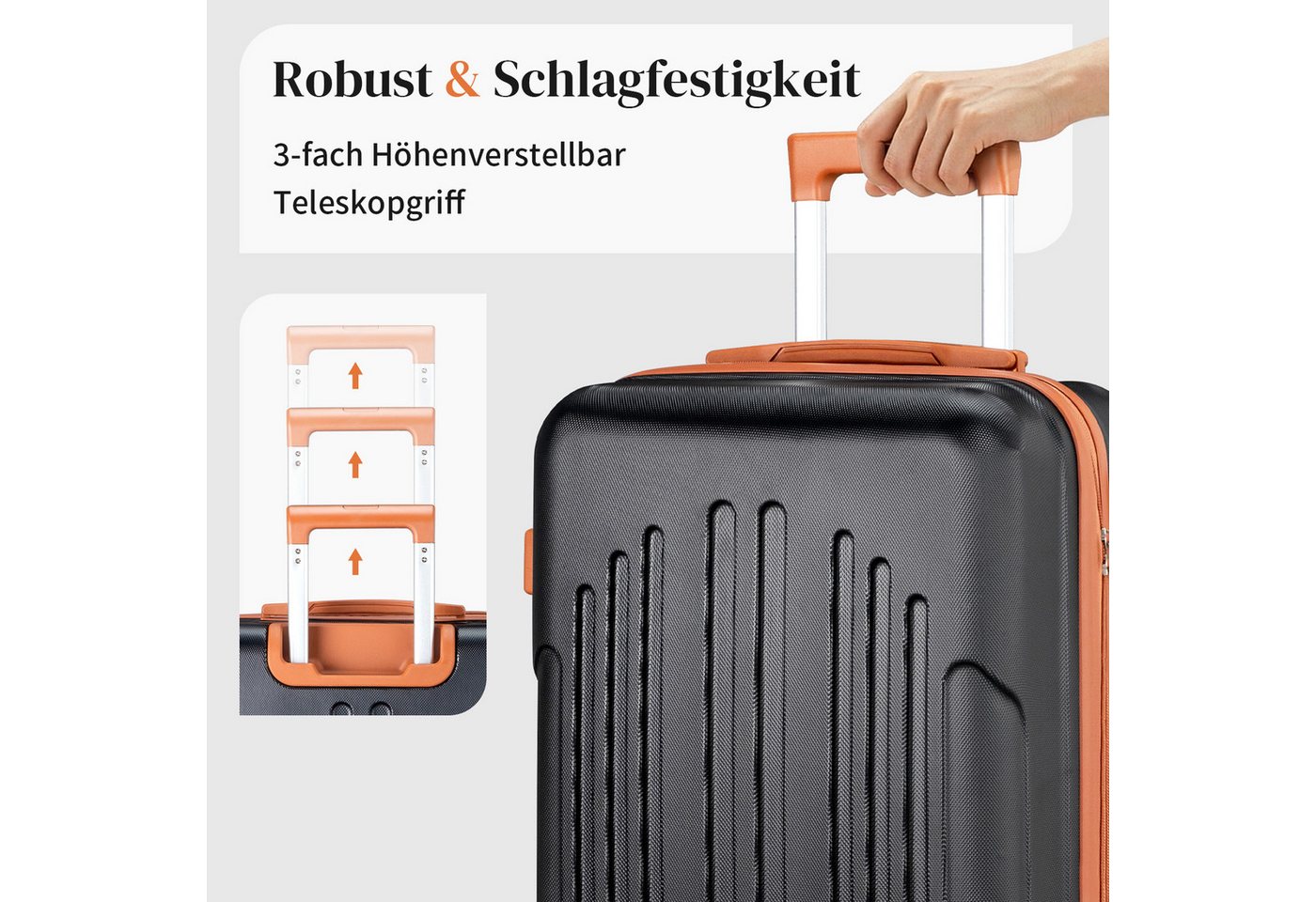 LALAHO Trolleyset Kofferset Hartschalenkoffer Trolley 360° Rollen, 4 Rollen, (4 tlg), Reisekoffer Set mit Handgepäck, Koffer & Trolleys, Schwarz