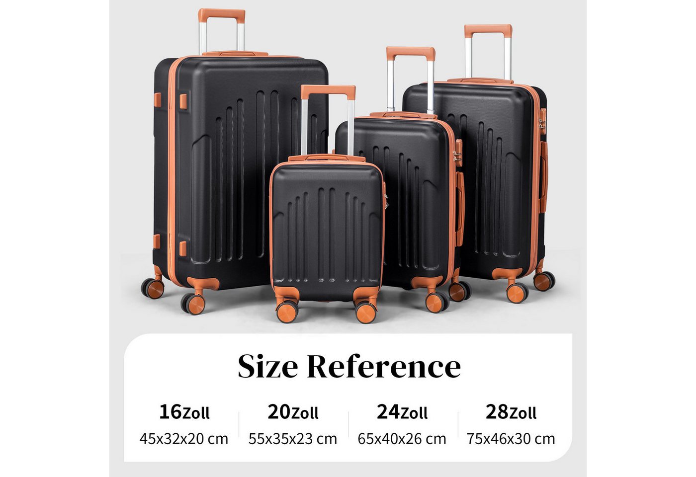LALAHO Trolleyset Kofferset Hartschalenkoffer Trolley 360° Rollen, 4 Rollen, (4 tlg), Reisekoffer Set mit Handgepäck, Koffer & Trolleys, Schwarz Bild 2