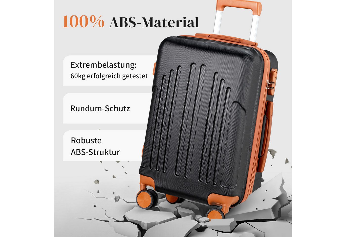 LALAHO Trolleyset Kofferset Hartschalenkoffer Trolley 360° Rollen, 4 Rollen, (4 tlg), Reisekoffer Set mit Handgepäck, Koffer & Trolleys, Schwarz Bild 4