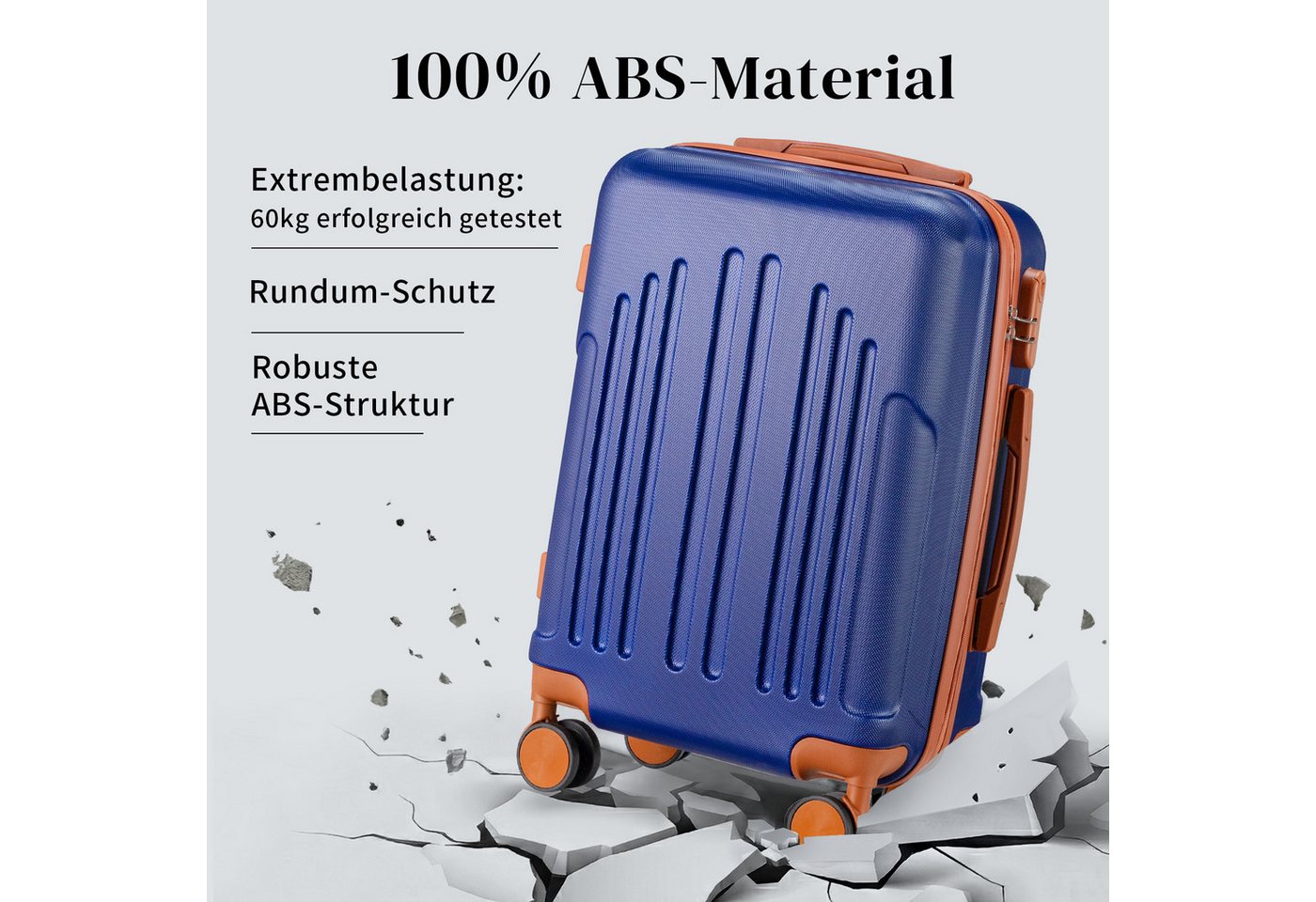 LALAHO Trolleyset Kofferset Hartschalenkoffer Trolley 360° Rollen, 4 Rollen, (3 tlg), Reisekoffer Set mit Handgepäck, Koffer & Trolleys, Dunkelblau
