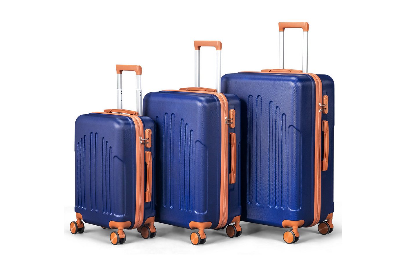 LALAHO Trolleyset Kofferset Hartschalenkoffer Trolley 360° Rollen, 4 Rollen, (3 tlg), Reisekoffer Set mit Handgepäck, Koffer & Trolleys, Dunkelblau Bild 2