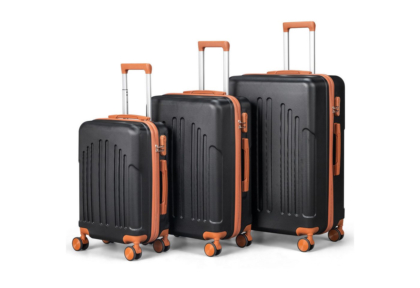 LALAHO Trolleyset Kofferset Hartschalenkoffer Trolley 360° Rollen, 4 Rollen, (3 tlg), Reisekoffer Set mit Handgepäck, Koffer & Trolleys, Dunkelblau Bild 3