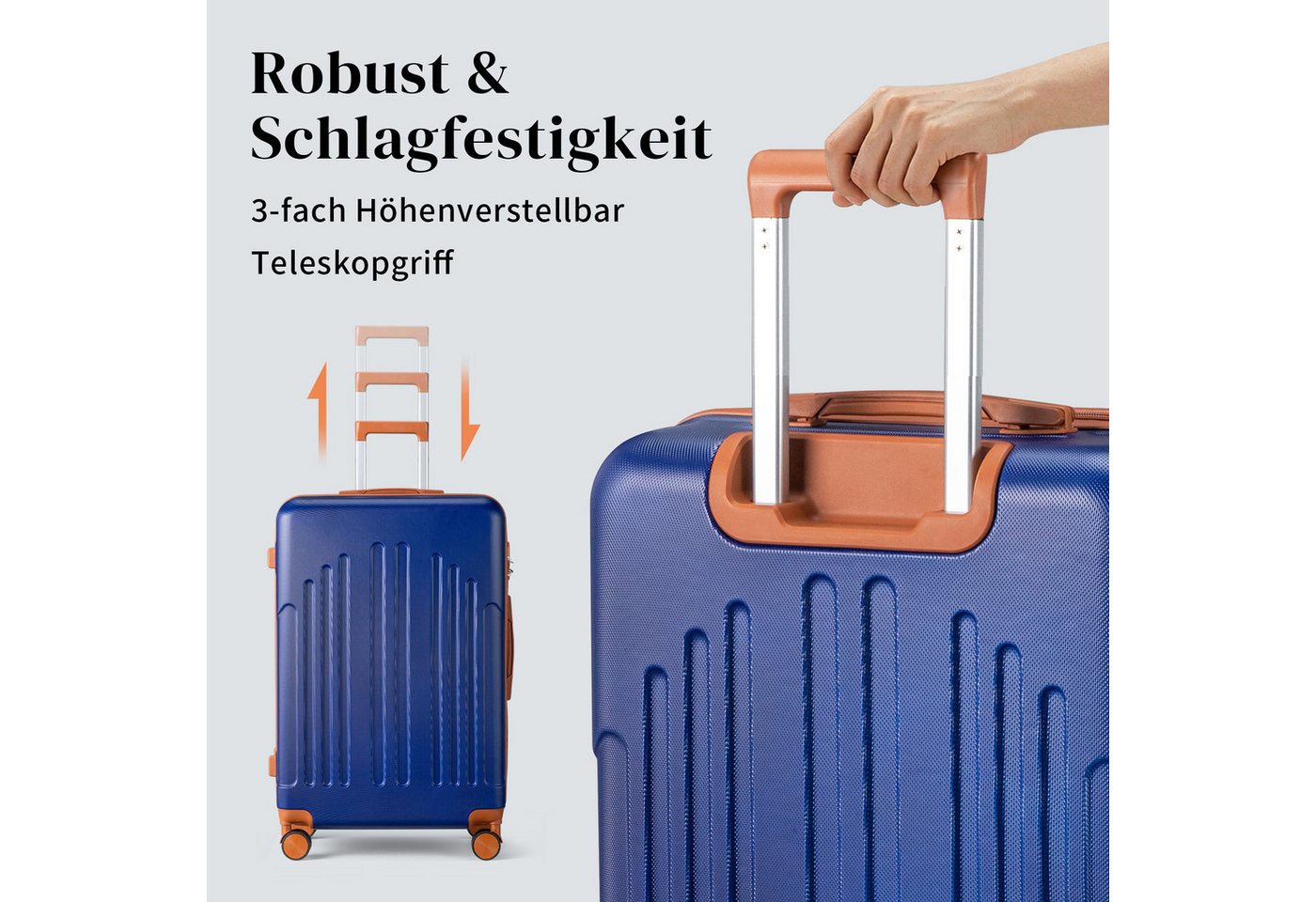 LALAHO Trolleyset Kofferset Hartschalenkoffer Trolley 360° Rollen, 4 Rollen, (3 tlg), Reisekoffer Set mit Handgepäck, Koffer & Trolleys, Dunkelblau Bild 4