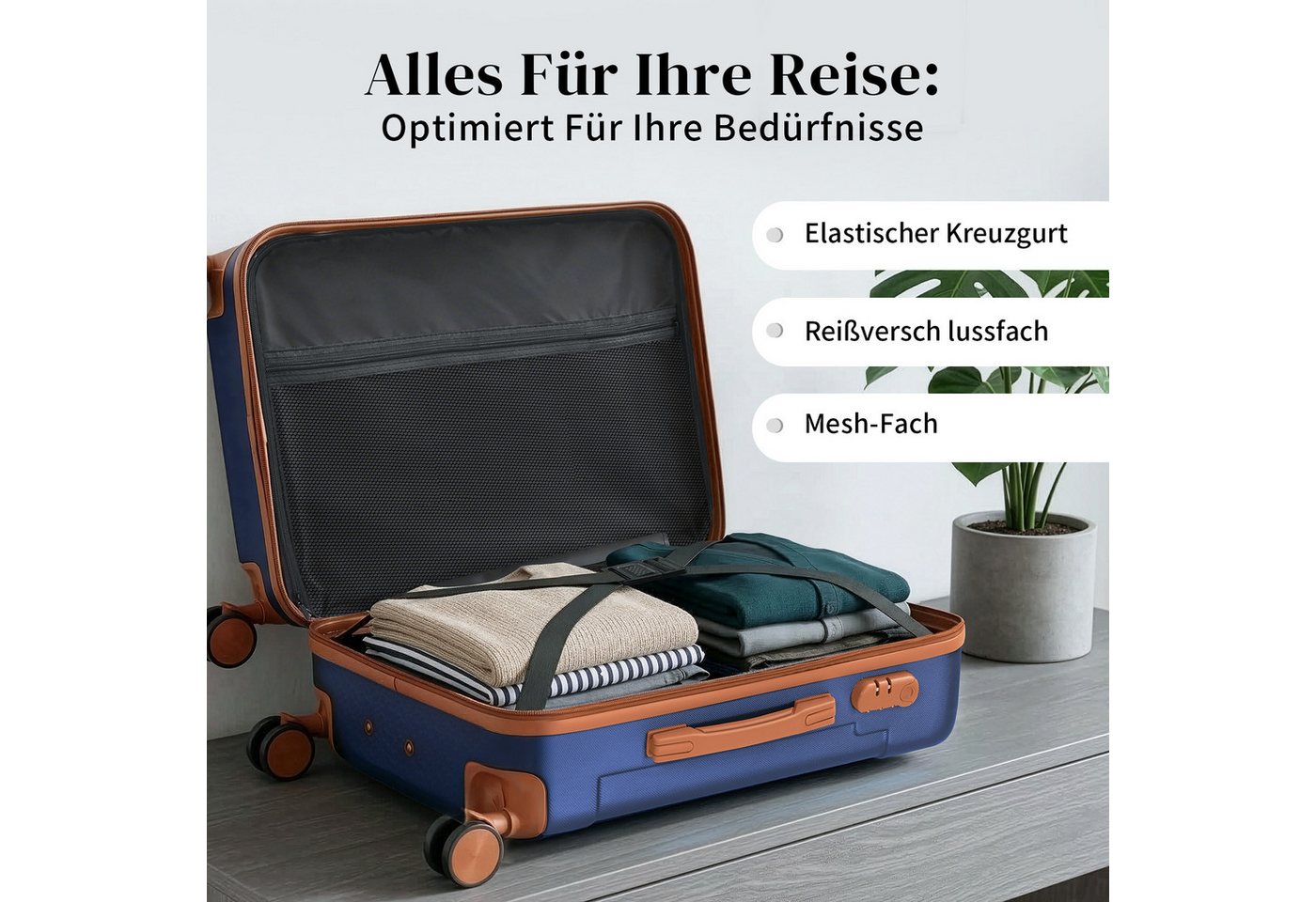 LALAHO Trolleyset Kofferset Hartschalenkoffer Trolley 360° Rollen, 4 Rollen, (3 tlg), Reisekoffer Set mit Handgepäck, Koffer & Trolleys, Dunkelblau Bild 5