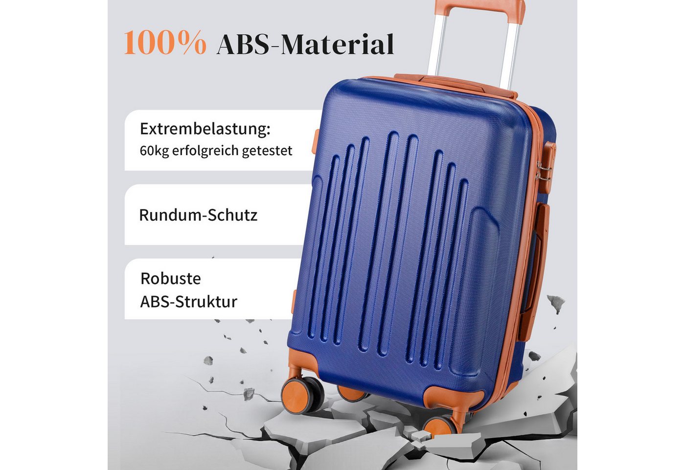 LALAHO Trolleyset 4tlg. Kofferset Hartschalenkoffer Trolley 360° Rollen, 4 Rollen, (4 tlg), Reisekoffer Set mit Handgepäck, Dunkelblau Bild 3
